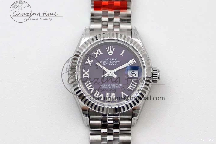 MiroTime 0516 Lady DateJust 28 SS TWF 1:1 Best Edition 904L Steel Purple Dial Roman Markers on President Bracelet NH TravelReady 2172